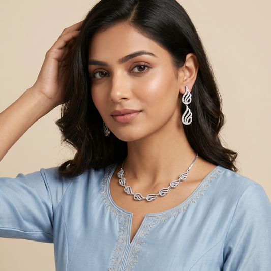 Gold-Tone Linked Oval Stone Necklace Set