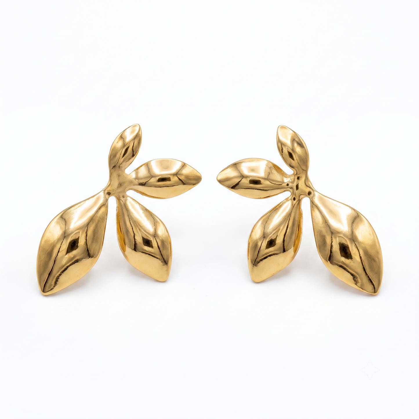 Gold Toned Brass Leaf Stud Earrings