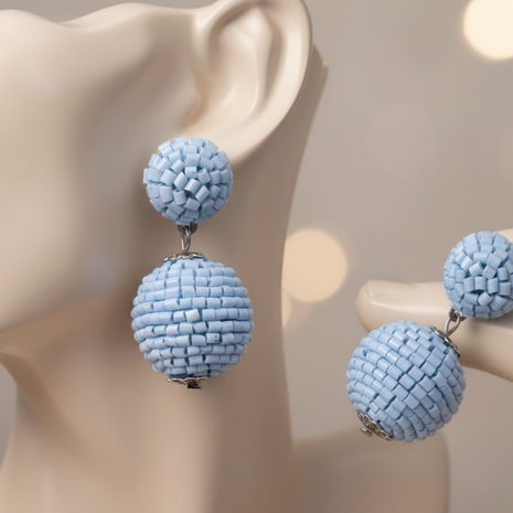 Sky Blue Beaded Geometric Drop Earrings By 2wist Designs