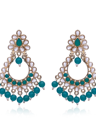 Teal White Stone Chandbali Earrings By 2wist Designs