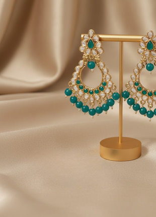 Teal White Stone Chandbali Earrings By 2wist Designs