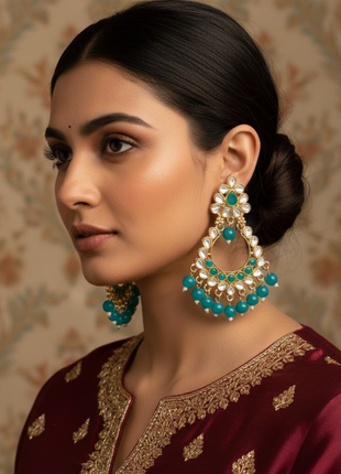Teal White Stone Chandbali Earrings By 2wist Designs