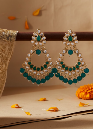 Teal White Stone Chandbali Earrings By 2wist Designs