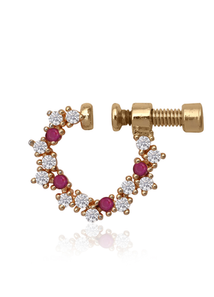 Floral Loop Nose Pin Maroon Stones By 2wist Designs