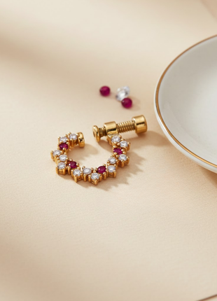 Floral Loop Nose Pin Maroon Stones By 2wist Designs