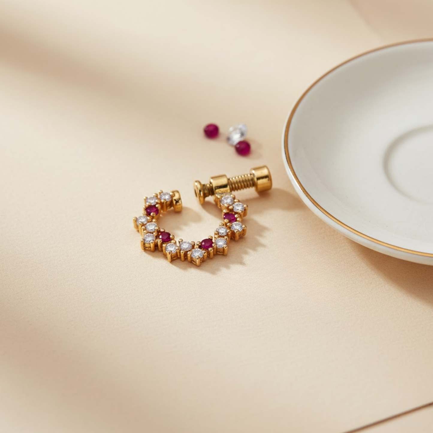 Floral Loop Nose Pin Maroon Stones