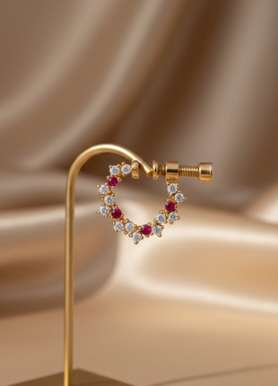 Floral Loop Nose Pin Maroon Stones By 2wist Designs