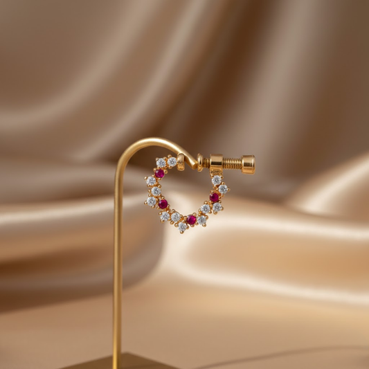 Floral Loop Nose Pin Maroon Stones
