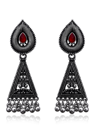 Maroon Stone Triangular Earrings By 2wist Designs