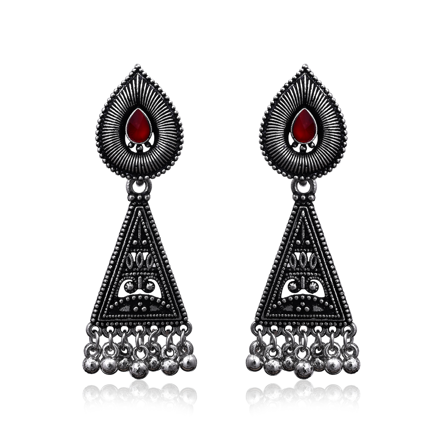 Maroon Stone Triangular Earrings