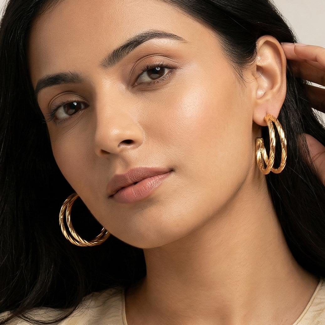 Gold Plated Hoop Earrings Set Of 3 Set