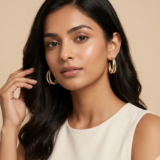 Gold Plated Brass Hoop Earrings Set Of 3