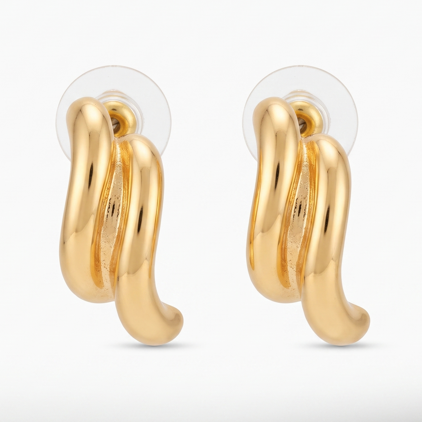 Gold Plated Brass Twisted Curved Hoop Earrings