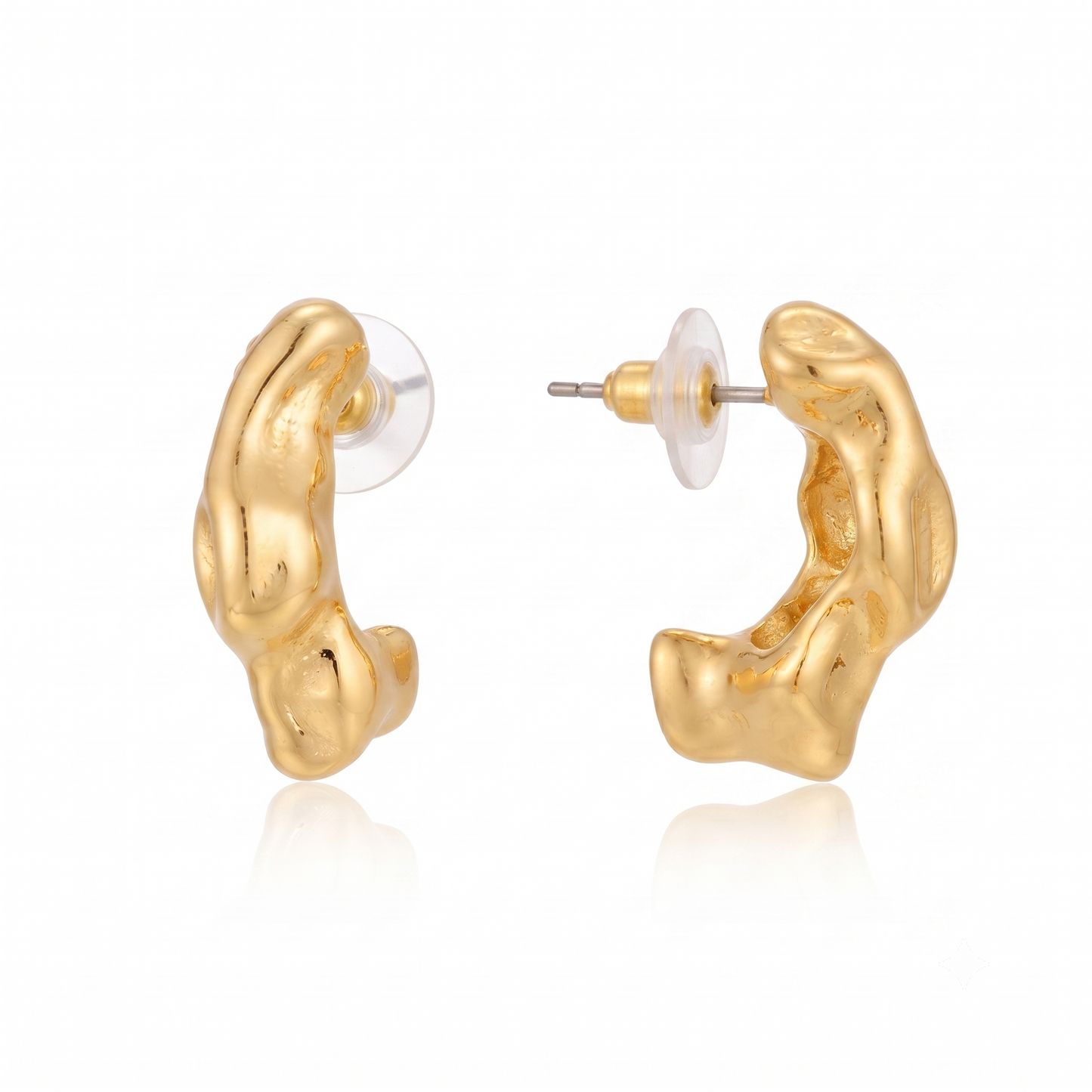 Gold Plated Brass Melted Organic Hoop Earrings
