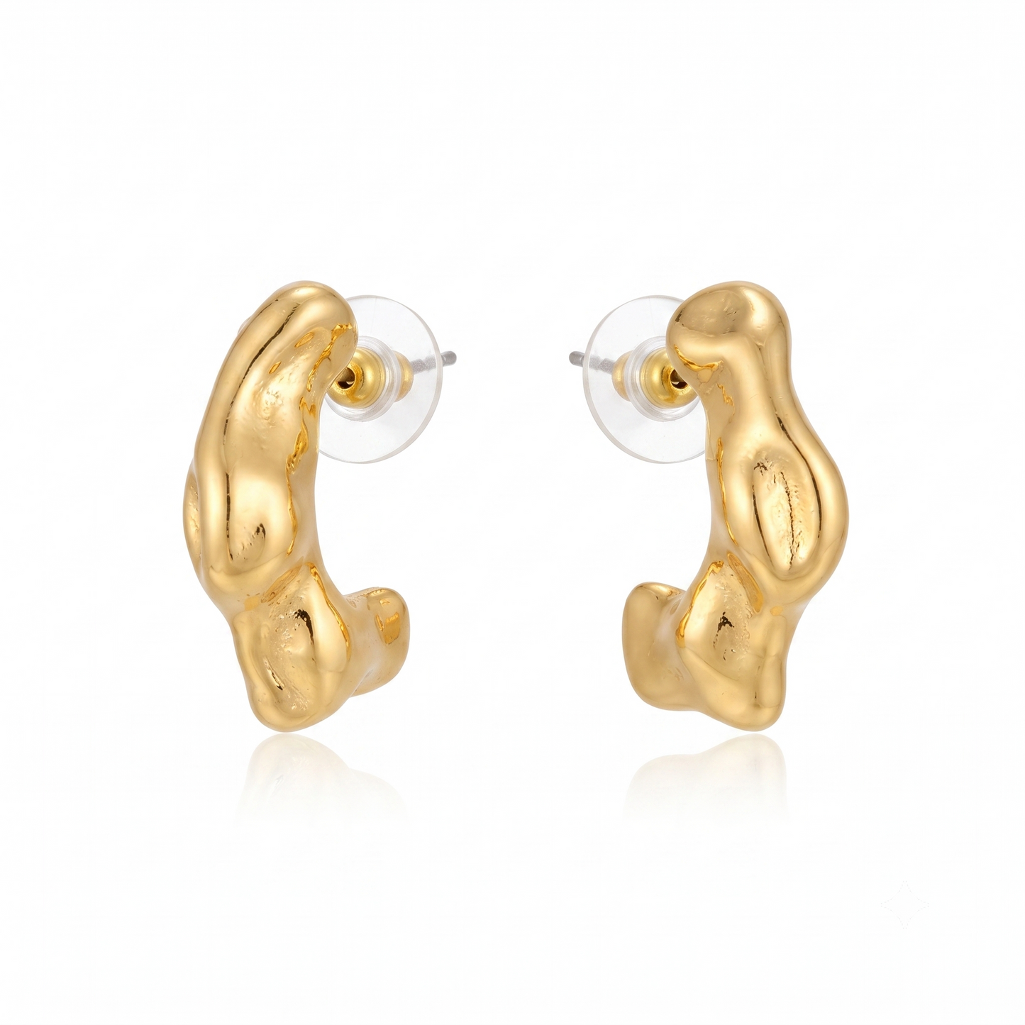 Gold Plated Brass Melted Organic Hoop Earrings