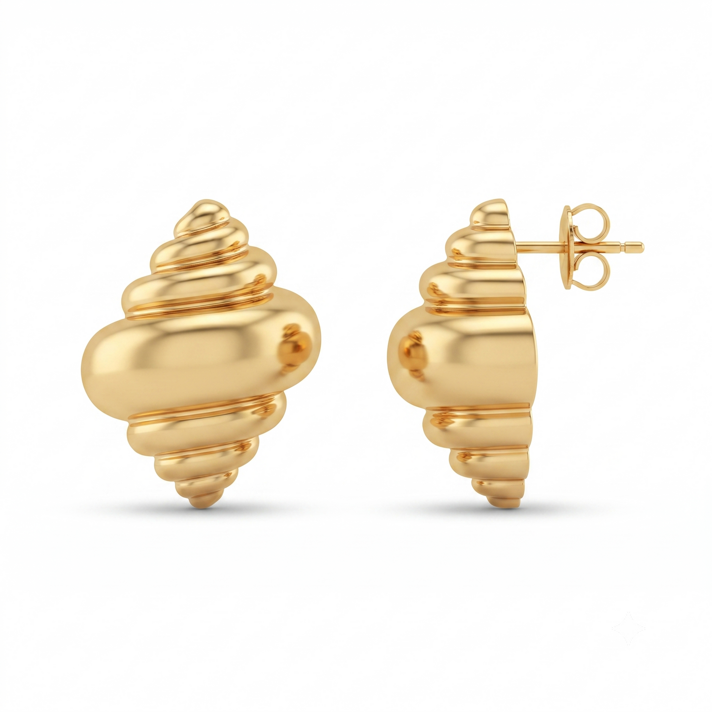Gold Plated Brass Seashell Spiral Stud Earrings