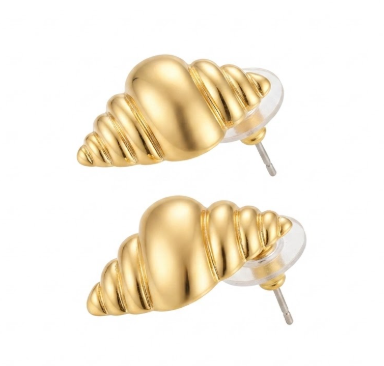Gold Plated Brass Seashell Spiral Stud Earrings