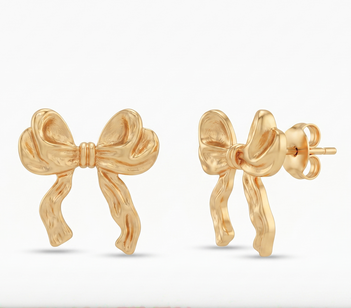 Gold Plated Brass Ribbon Bow Stud Earrings