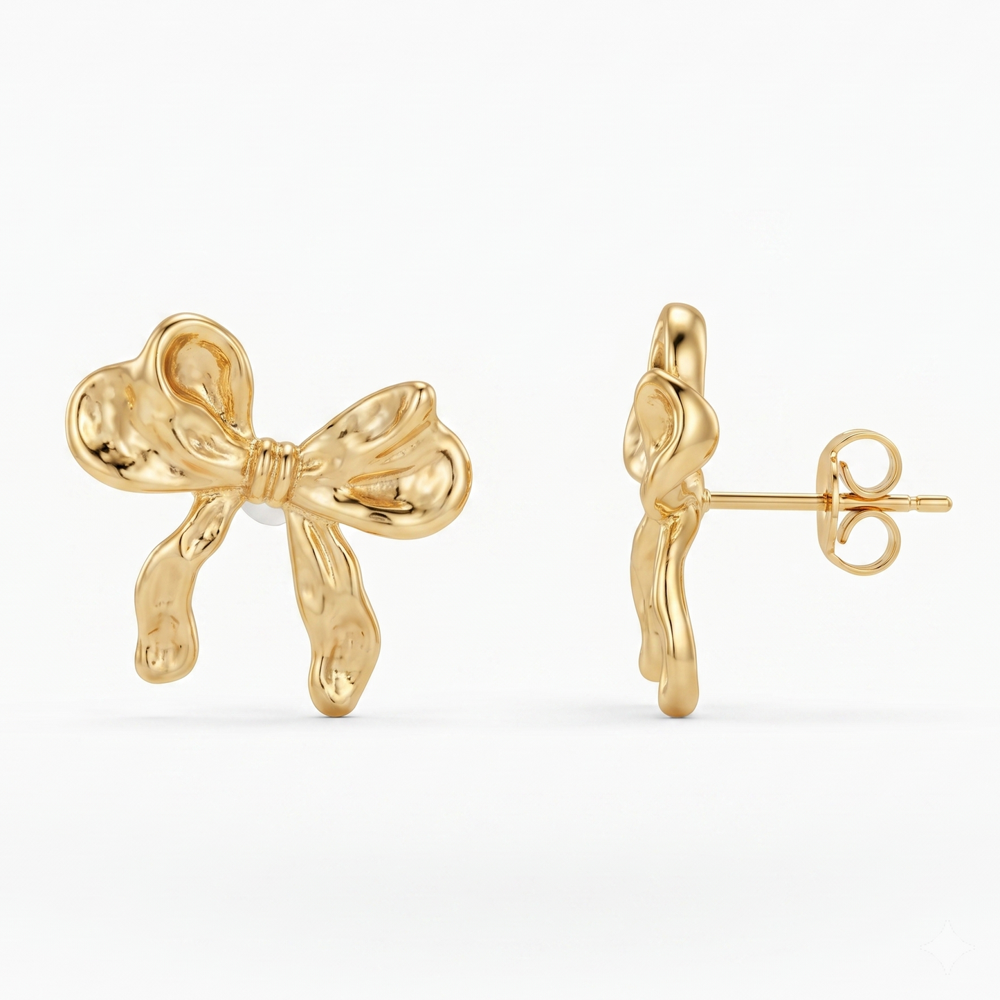 Gold Plated Brass Ribbon Bow Stud Earrings