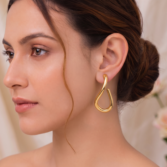 Gold Plated Smooth Matte Finish Abstract S-Shape Open Hoop Earrings for Women