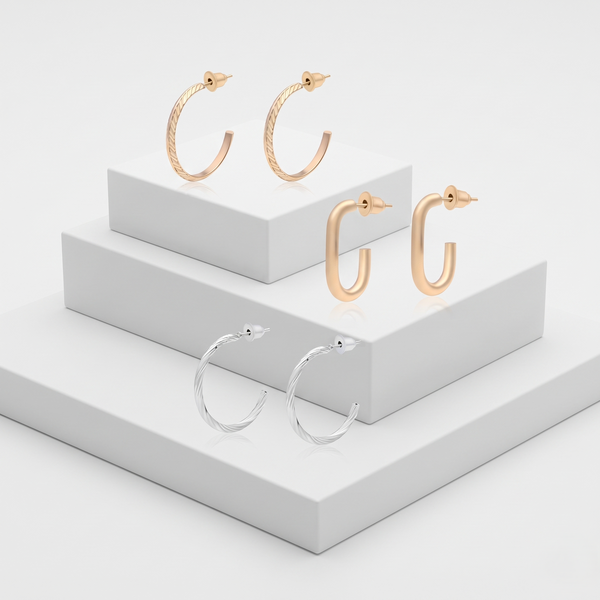Gold And Silver Open Hoop 3 Pair Combo Set Earrings