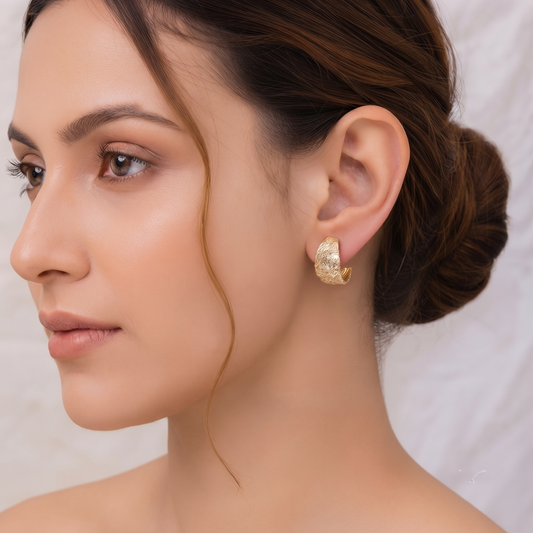 Gold Plated Molten Lava Textured Chunky Open Hoop Earrings for Women
