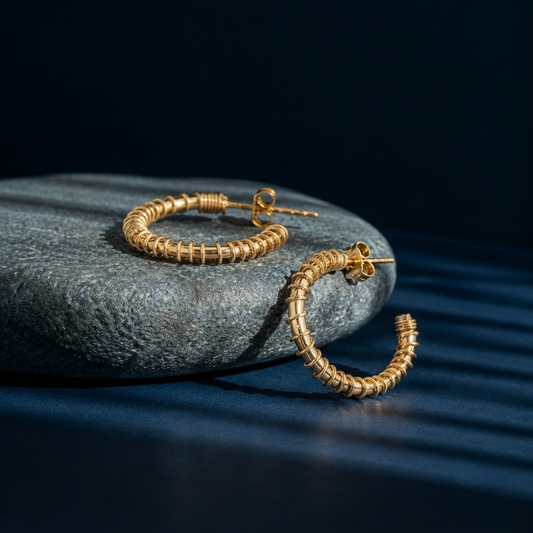 Gold Plated Handmade Wire Wrapped Open Hoop Earrings for Women