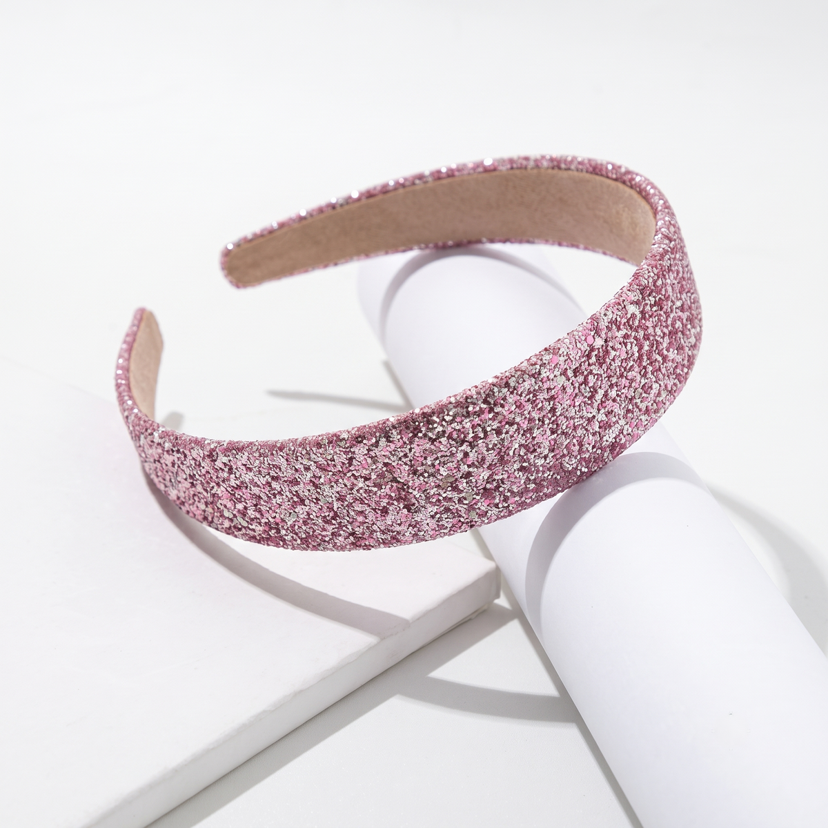 Luxury Pastel Pink Shimmer Wide Headband Sparkly Bubblegum Pink Padded Hairband
