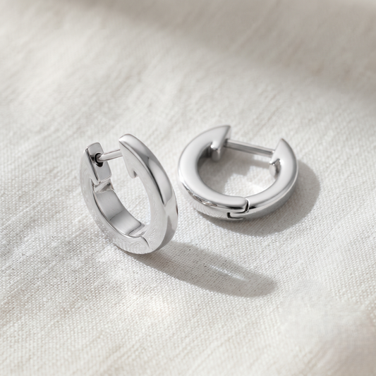 Silver Plated Brass Minimalist Plain Huggie Hoop Earrings