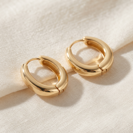 Gold Plated Brass Chunky Dome Huggie Hoop Earrings