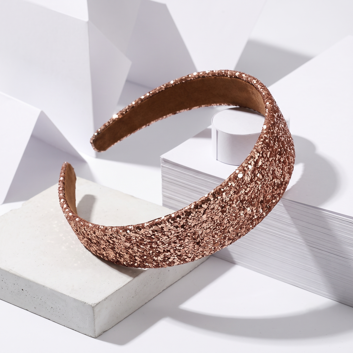 Luxury Bronze Gold Chunky Glitter Headband Wide Sparkly Rose Gold Padded Hairband