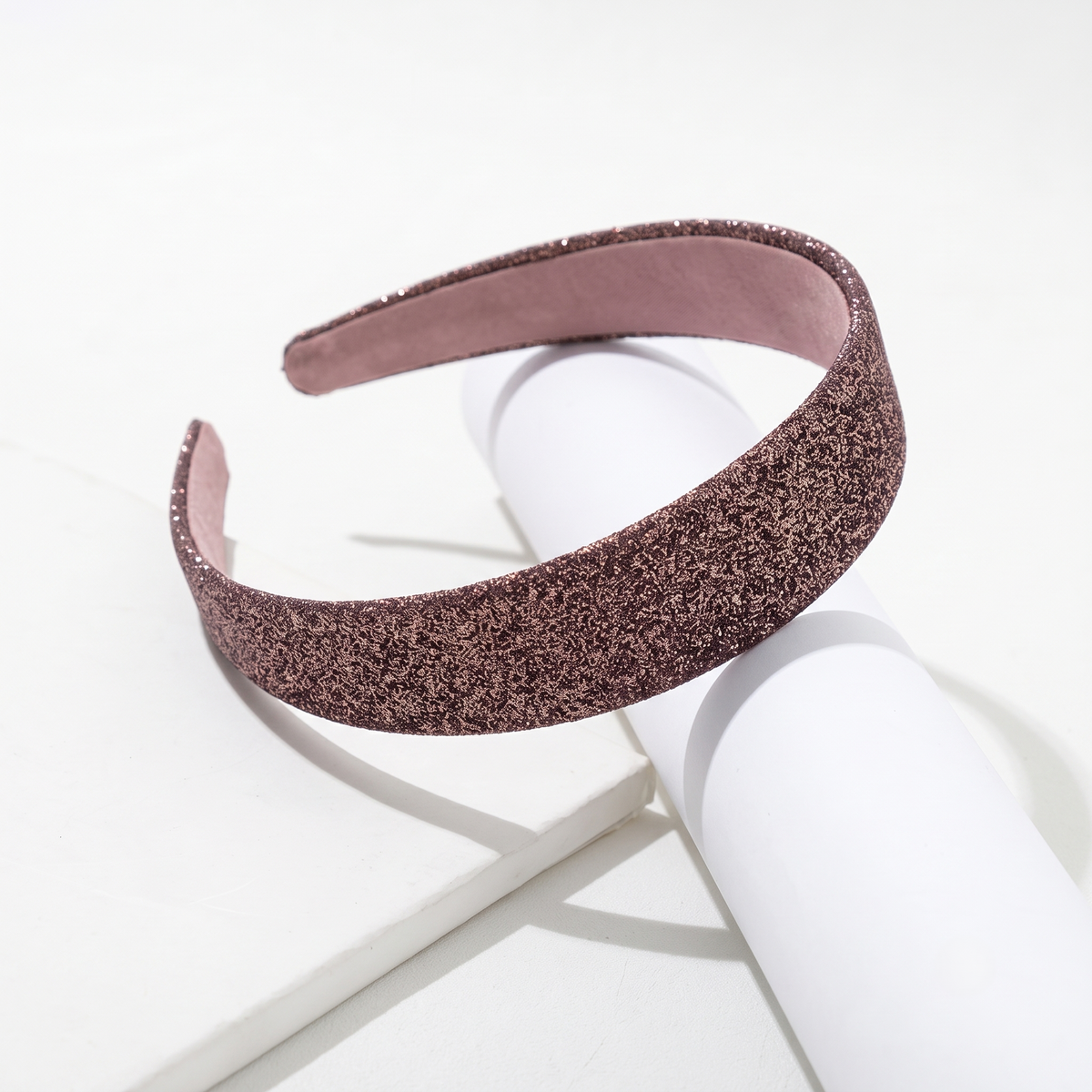 Luxury Dusty Rose Shimmer Wide Headband Elegant Mauve Pink Padded Hairband