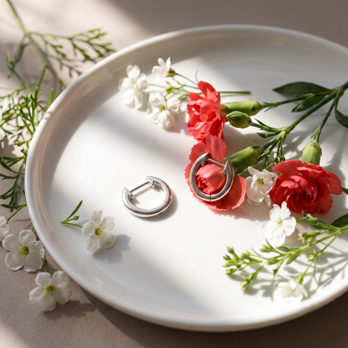 Silver Plated Brass Minimalist Plain Huggie Hoop Earrings