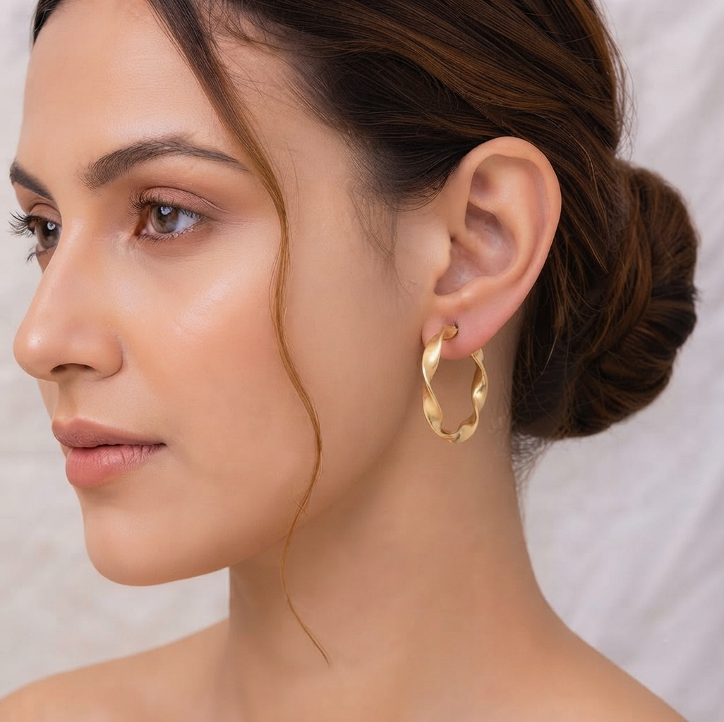 Gold Plated Twisted Rope and Matte Wave Open Hoop Earrings Combo for Women