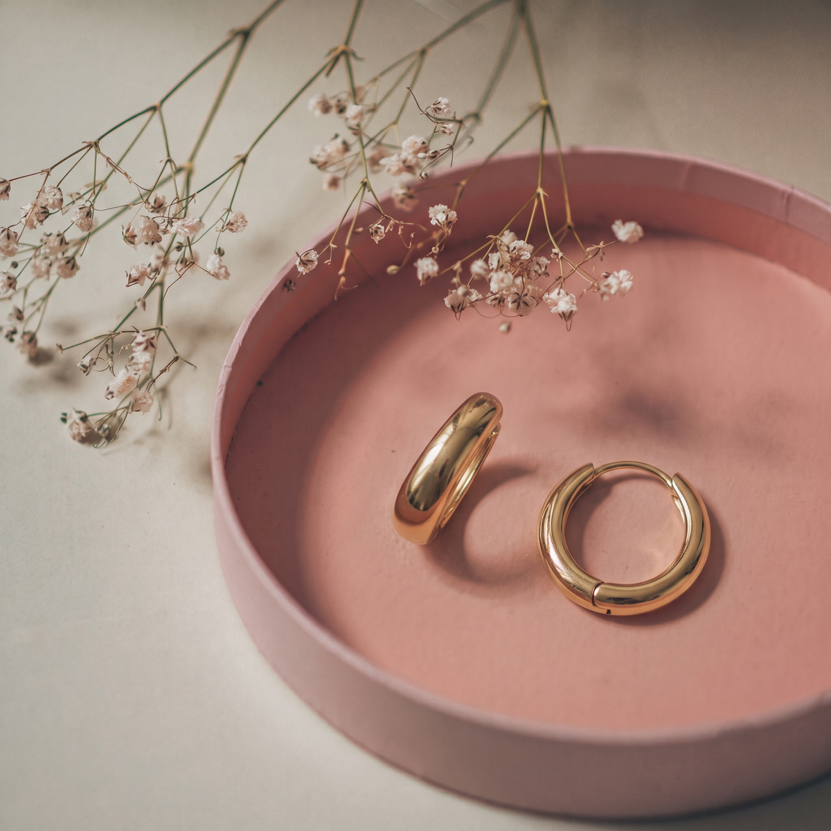Gold Plated Brass Chunky Dome Huggie Hoop Earrings