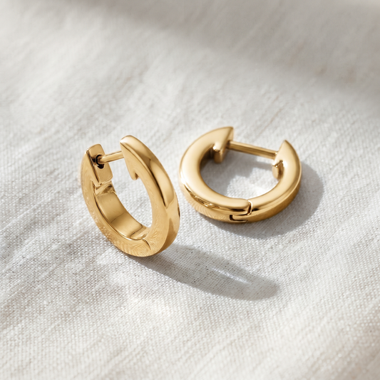 Gold Plated Brass Minimalist Plain Huggie Hoop Earrings