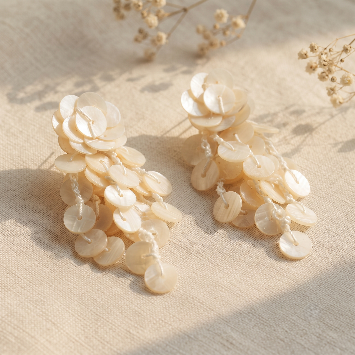 Handcrafted Mother of Pearl Shell Flower Tassel Drop Earrings Boho Statement Tops