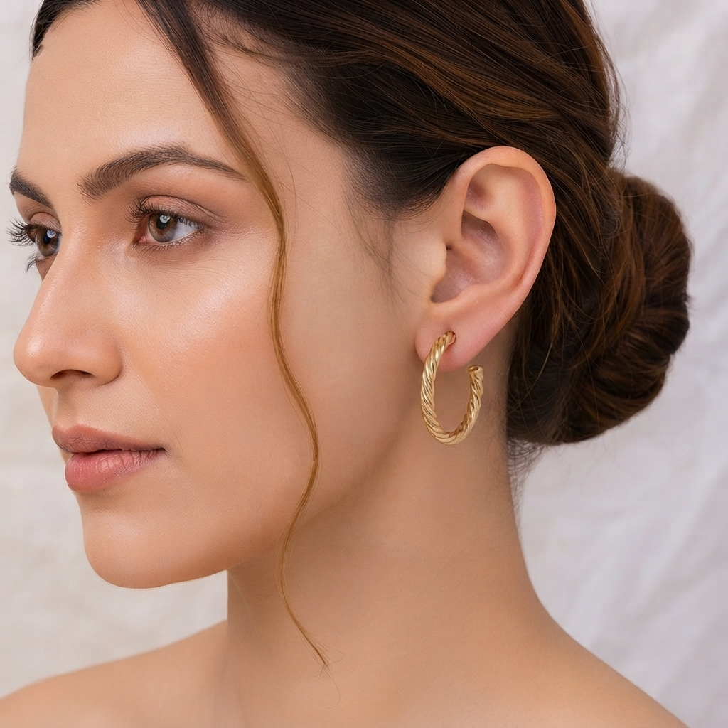 Gold Plated Twisted Rope and Matte Wave Open Hoop Earrings Combo for Women