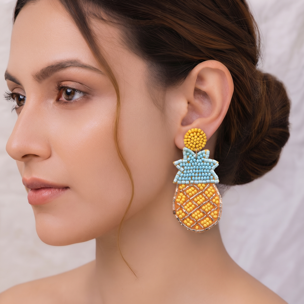 Handcrafted Pineapple Beaded Statement Drop Earrings for Women Quirky Tropical Jewelry
