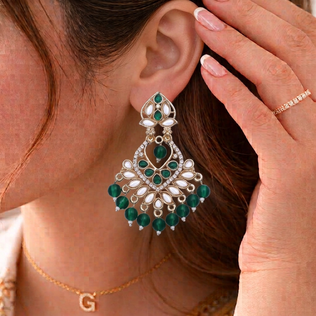 Ethnic Gold Kundan Chandbali Hanging Earrings