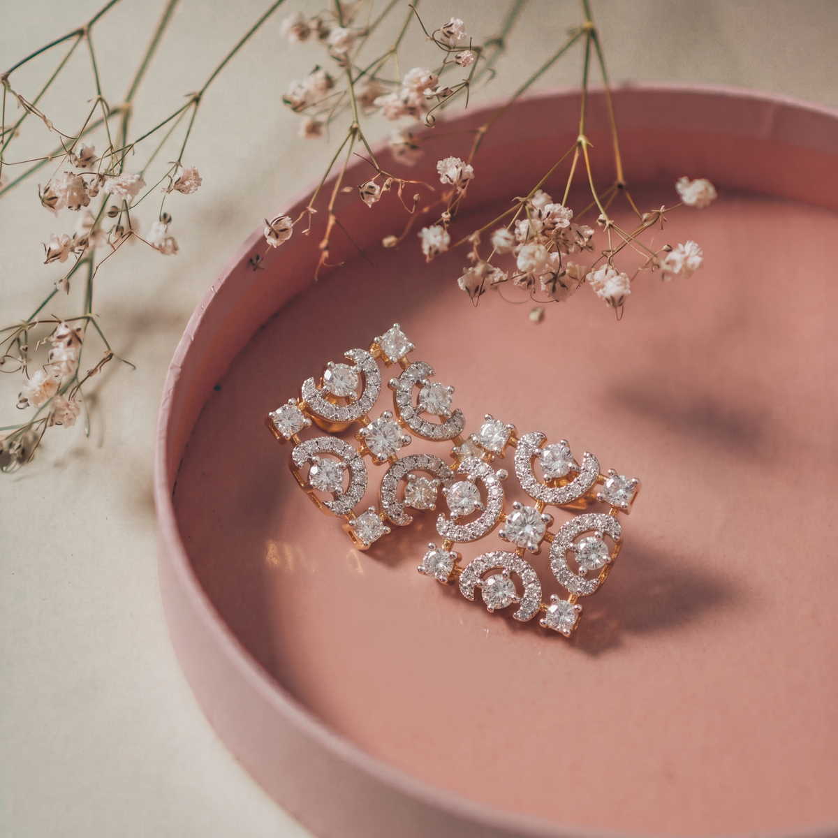 Rose Gold Geometric Square American Diamond Stud Earrings for Women