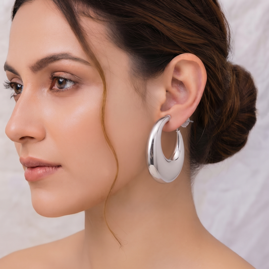 Silver Plated Chunky Waterdrop Hoop Earrings for Women Lightweight Hollow Dome Balis