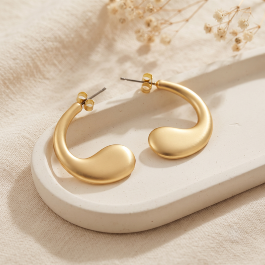 Gold Plated Matte Finish Chunky Waterdrop Hoop Earrings for Women