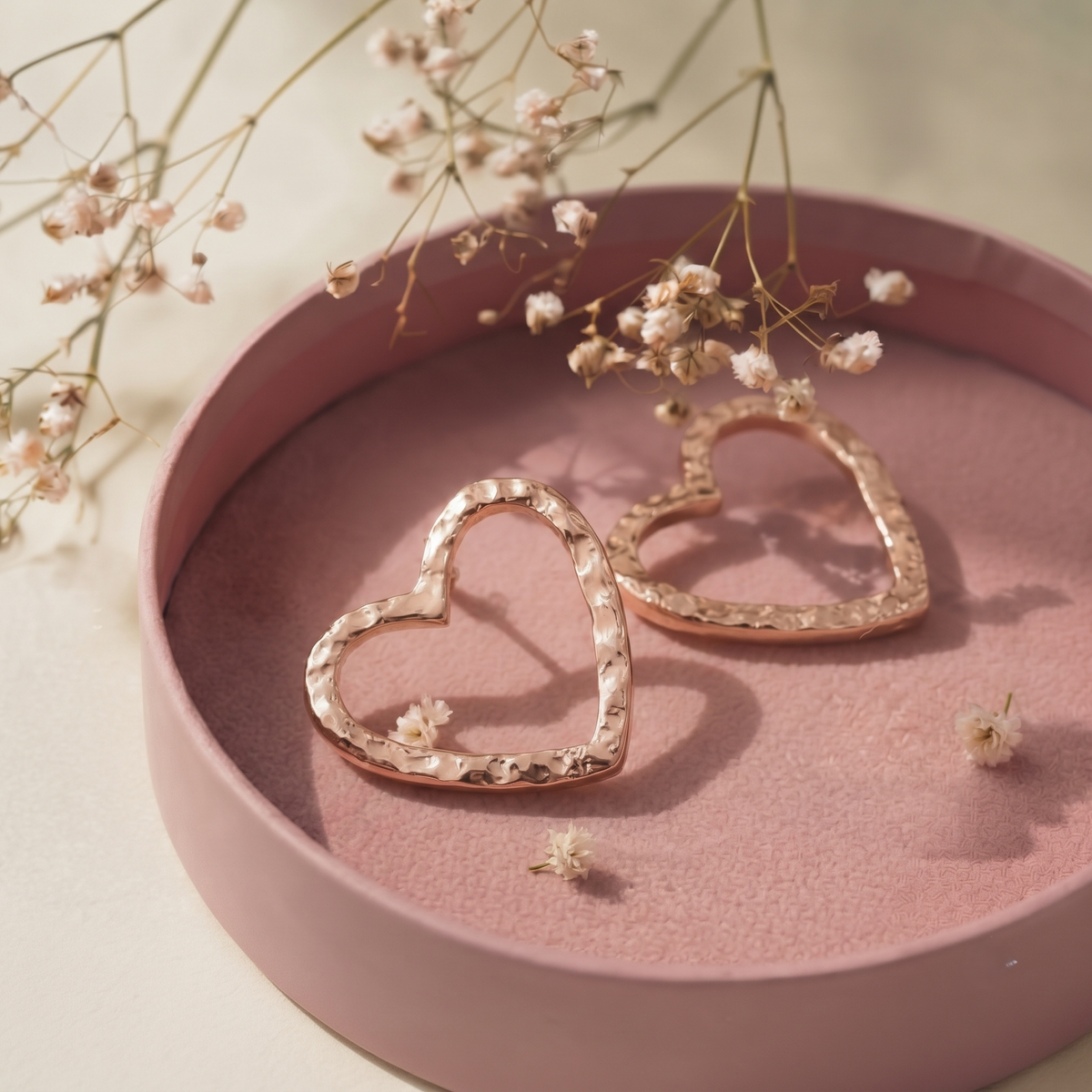 Rose Gold Plated Hammered Textured Open Heart Stud Earrings for Women