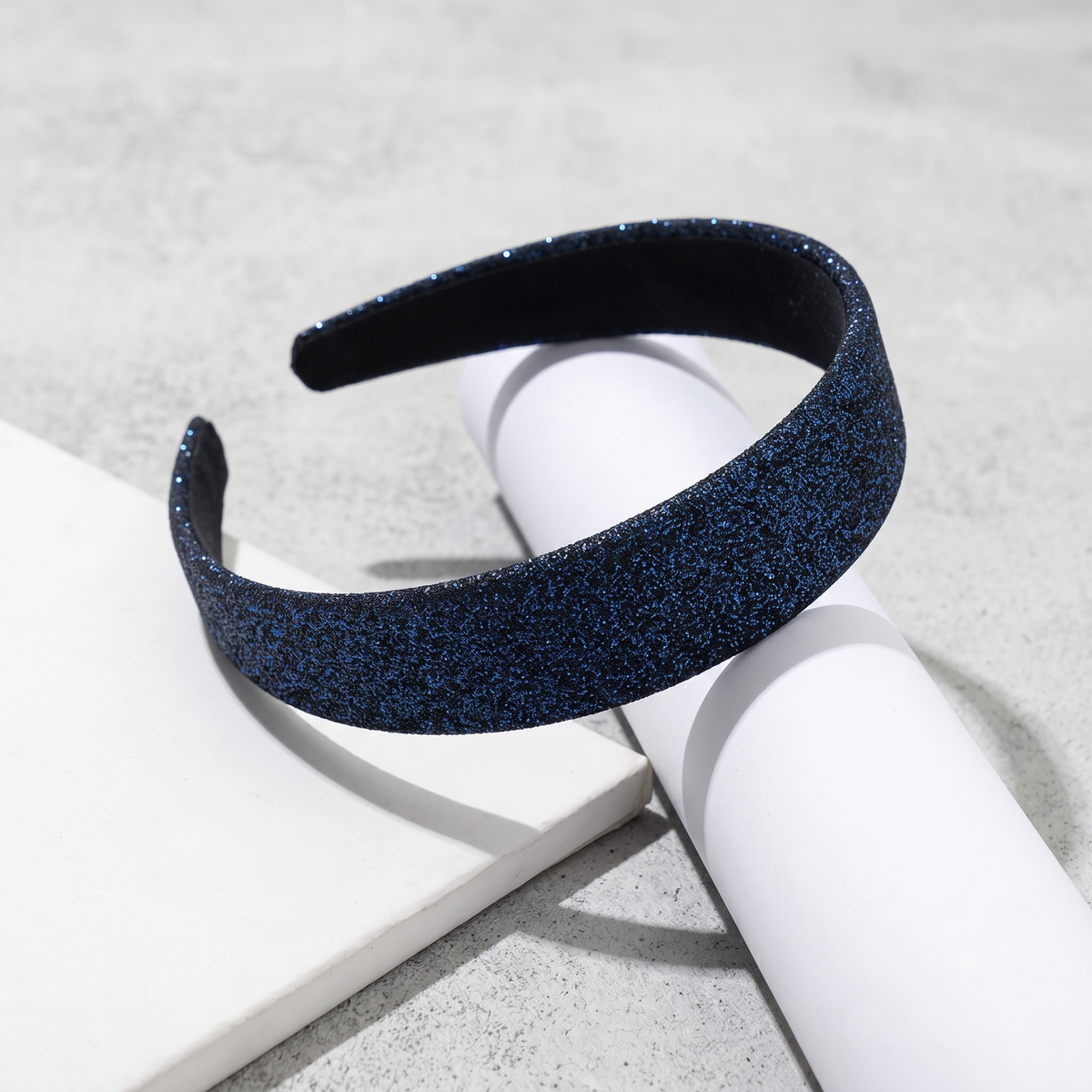 Luxury Navy Blue Shimmer Wide Headband Sparkly Midnight Blue Padded Hairband