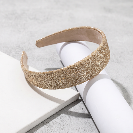 Luxury Champagne Gold Shimmer Wide Headband Elegant Metallic Gold Padded Hairband