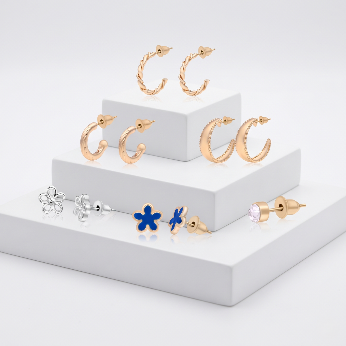 The Meadow Curated Earring Set 6 Pairs Mixed Gold Hoops & Flower Studs