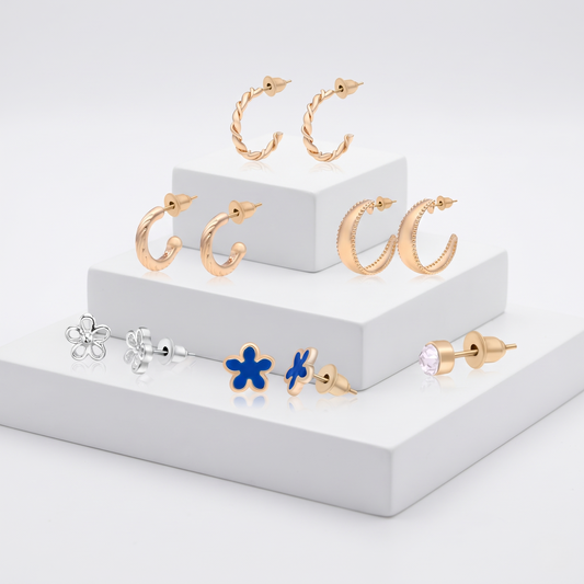 The Meadow Curated Earring Set 6 Pairs Mixed Gold Hoops & Flower Studs
