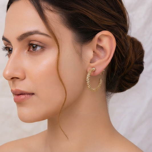 Gold Plated Handmade Wire Wrapped Open Hoop Earrings for Women