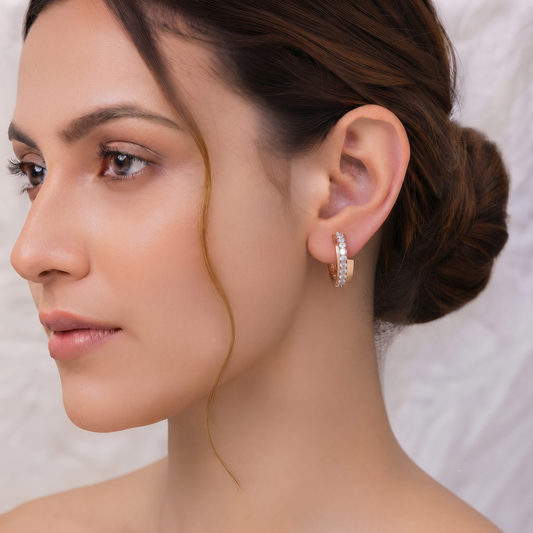 Gold Plated American Diamond Studded Bali Hoop Earrings for Women